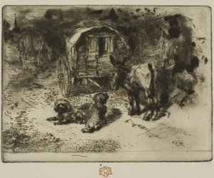 De bewakers van het huis, of de begeleiders van de acrobaat door Felix Hilaire Buhot