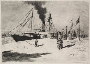 De kade van Trouville door Felix Hilaire Buhot
