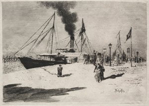 De kade van Trouville, 1877 door Felix Hilaire Buhot
