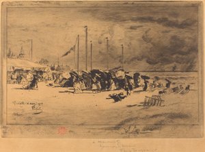 Een storm in Trouville door Felix Hilaire Buhot