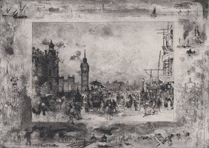 Westminster Bridge of Westminster Clock Tower door Felix Hilaire Buhot
