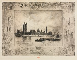 Westminster Place, 1884 door Felix Hilaire Buhot