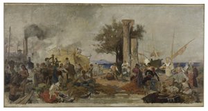 Schets voor de koepel van de Parijse Bourse du Commerce: Handelsactiviteit in Europa, ca. 1889 door Felix Hippolyte Lucas