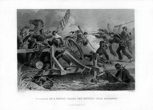 Strijd op een brug tijdens de terugtocht van Manassas, Virginia, 1862-1867 door Felix Octavius Carr Darley