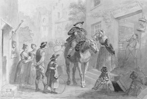 Dorpsscène met Nederlandse koloniale figuren uit het Hosack-album door Felix Octavius Carr Darley