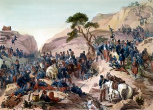 Episode van de verovering van Algerije in 1840 - Slag bij de Mouzaia-pas (1840) - De hertog van Orleans voert het bevel over het Franse leger - gravure door Philippoteaux - Het Franse leger wint de Teniah van Mouzaia slag om de bergpas van Mouzaia op 1