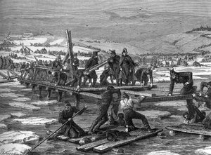 Pontoniers van het Napoleontische leger die de Berezina oversteken