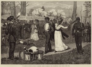 Het Amerikaanse Centennial Festival Tentoonstelling, scène in Fairmount Park, Philadelphia, Negro Militie na oefening