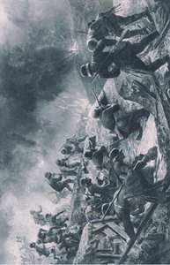 Aanval, illustratie uit Hindenburg gepubliceerd door Daterlandischer Derlag C U Weller Berlijn door Felix Schwormstadt