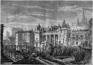 Architectuur: uitzicht op de westelijke gevel van het voormalige paleis van de koningen van Frankrijk op het Île de la Cité, in Parijs