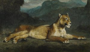 Neerliggende leeuwin door Ferdinand Victor Eugene Delacroix