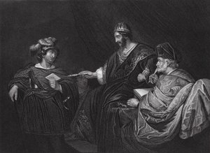 David stuurt een brief naar Joab door Uria, II Samuel, Hoofdstuk XI, vers 14 (gravure) door Ferdinand (after) Bol