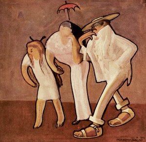 Amerikaanse toeristen in Nice, karikatuur van een Amerikaanse familie, gepubliceerd in het tijdschrift Jugend door Ferdinand Albert Burger