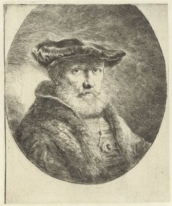 Buste van een oude man met fluwelen baret door Ferdinand Bol