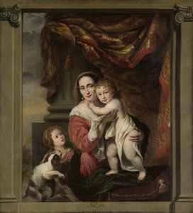 Caritas: Joanna de Geer (1629-1691) met haar kinderen Cecilia Trip (1660-1728) en Laurens Trip (geb. 1662) door Ferdinand Bol