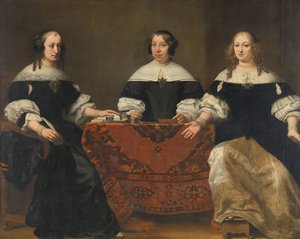Portret van de Drie Regentessen van het Leprozenhuis, Amsterdam, ca. 1668 door Ferdinand Bol