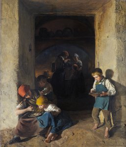 Kinderen ontvangen hun ontbijt door Ferdinand Georg Waldmuller