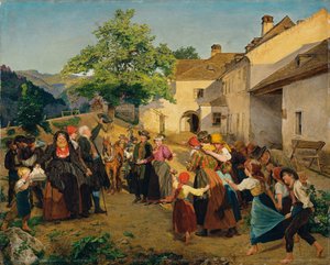 Het afscheid van de bruid van het ouderlijk huis - Höldrichsmühle door Ferdinand Georg Waldmuller