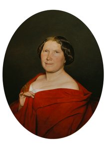 Vrouw met zalmroze mantel door Ferdinand Georg Waldmuller