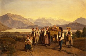 De thuiskomst van de oogst op het meer van Zug door Ferdinand Georg Waldmuller