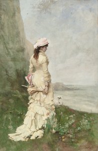 Een elegante dame aan zee