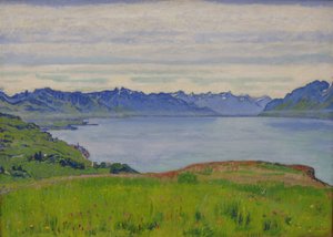 Landschap aan het Meer van Genève met uitzicht richting Wallis door Ferdinand Hodler