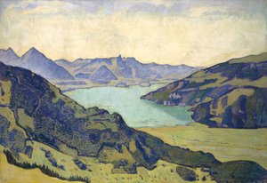 Uitzicht op het meer van Thun vanaf Breitlauenen, 1906