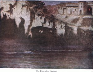 De begrafenis van Siegfried, illustratie uit The Stories of Wagners Operas, uitgegeven door George Harrap & Co Ltd 1932