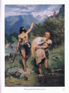 De reuzen droegen Freia weg, illustratie uit The Stories of Wagners Operas, uitgegeven door George Harrap & Co Ltd 1932 door Ferdinand Lecke