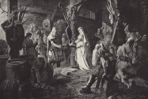 Frithjof in de hal van Koning Ring (gravure)