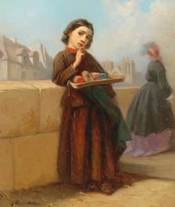 Meisje met lucifers aan de oever van de Seine door Ferdinand Marohn