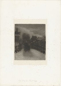 Oude vrouw met kind op een brug door Ferdinand Oldewelt (signed by artist)