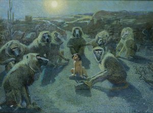 Mowgli gevangen door apen door Ferdinand Schebek