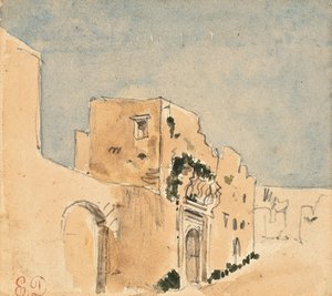 Een Marokkaans gebouw door Ferdinand Victor Eugene Delacroix