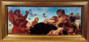 Landbouw: een moeder die haar kinderen borstvoeding geeft door Ferdinand Victor Eugene Delacroix