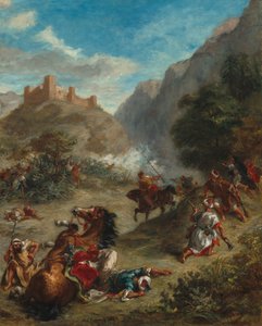 Arabieren in gevecht in de bergen door Ferdinand Victor Eugene Delacroix
