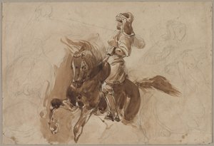 Gepantserde figuur te paard (recto), ca. 1828 door Ferdinand Victor Eugene Delacroix