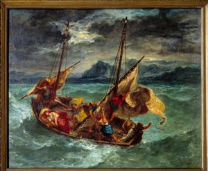 Christus op het Meer van Genesareth. door Ferdinand Victor Eugene Delacroix