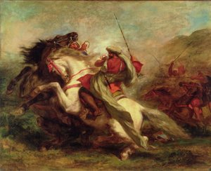 Botsing van Moorse ruiters, 1843-44 door Ferdinand Victor Eugene Delacroix