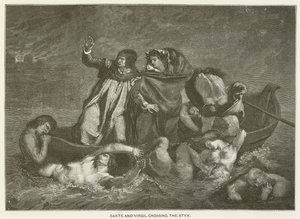 Dante en Virgil steken de Styx over door Ferdinand Victor Eugene Delacroix