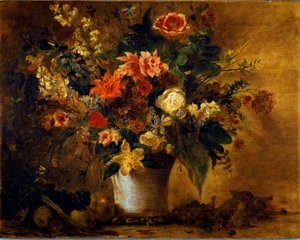Bloemen en fruit door Ferdinand Victor Eugene Delacroix