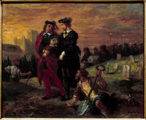Hamlet en Horatio op het kerkhof. Act V van William Shakespeare
