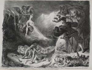 Illustraties voor Faust: Marguerites schaduw verschijnt aan Faust, 1828 door Ferdinand Victor Eugene Delacroix