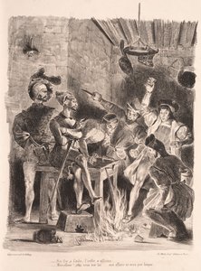 Illustraties voor Faust: Méphistophélès in de taverne van de studenten, 1828