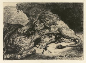 Leeuw die een paard verslindt, 1844