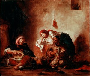 Oriëntalisme: Joodse muzikanten van Mogador, Marokko. Schilderij door Eugene Delacroix (1798-1863) 19e eeuw Parijs, Musee du Louvre
