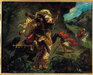 Oriëntalisme: De tijgerjacht. Schilderij door Eugene Delacroix, 1854. Musée d