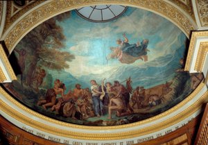 Orpheus komt de nog wilde Grieken politiseren en de kunsten van vrede onderwijzen Fresco door Eugene Delacroix (1798-1863) decoratie van de koepel van de Nationale Assemblee bibliotheek (Palais Bourbon) 1843 Parijs