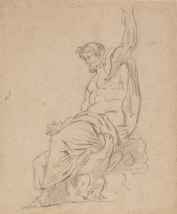 Recto: Zittende figuur van een man, mogelijk Jupiter, op een adelaar, reikend met zijn linkerhand door Ferdinand Victor Eugene Delacroix