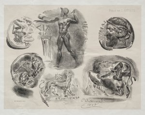 Blad met zes antieke medailles, 1825 door Ferdinand Victor Eugene Delacroix